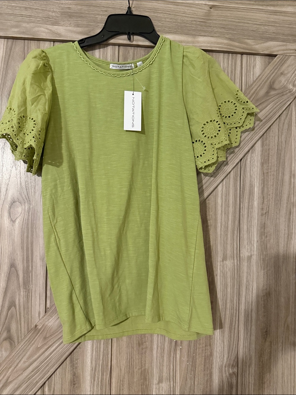 Notations Lime Green Eyelet Flutter Sleeve Tee